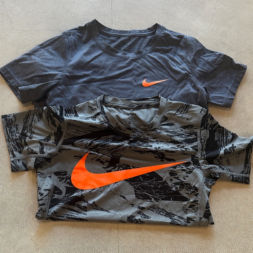 Nike Kids' Gray and Patterned Tees with Orange Logo